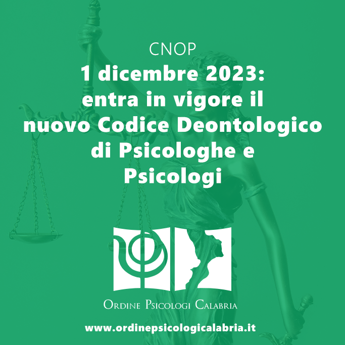 1 dicembre 2023: entra in vigore il nuovo Codice Deontologico · Ordine  Psicologi Calabria